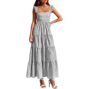 imagePRETTYGARDEN Womens 2026 Summer Casual Maxi Dresses Striped Square Neck Sleeveless Boho Flowy Sundress Beach Vacation ClothesBlack