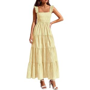 imagePRETTYGARDEN Womens 2026 Summer Casual Maxi Dresses Striped Square Neck Sleeveless Boho Flowy Sundress Beach Vacation ClothesYellow