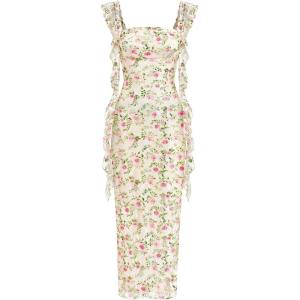 imagePRETTYGARDEN Womens Spring Formal Dress 2026 Summer Elegant Sleeveless Floral Lace Cocktail Wedding Guest Maxi Long DressesBeige Flowers