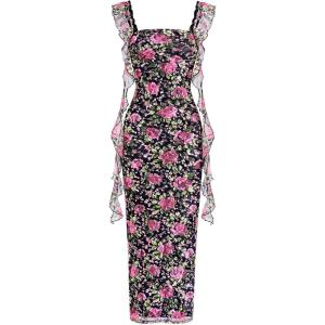 imagePRETTYGARDEN Womens Spring Formal Dress 2026 Summer Elegant Sleeveless Floral Lace Cocktail Wedding Guest Maxi Long DressesBlack Pink Flower