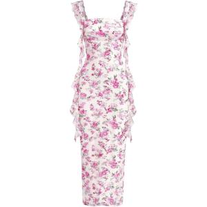 imagePRETTYGARDEN Womens Spring Formal Dress 2026 Summer Elegant Sleeveless Floral Lace Cocktail Wedding Guest Maxi Long DressesWhite Pink Flower