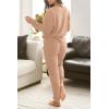 imagePRETTYGARDEN Womens 2 Piece Waffle Knit Lounge Outfit Long Sleeve Henley Top and Sweatpants Set Tracksuit
