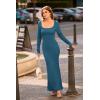 imagePRETTYGARDEN Womens 2024 Fall Maxi Bodycon Dress Long Sleeve Square Neck Long Fitted Mermaid Dresses