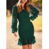 imagePRETTYGARDEN Womens 2024 Fall Smocked Bodycon Mini Dress Long Sleeve Square Neck Swiss Dot Ruffle Mermaid Elegant Dresses
