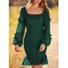 imagePRETTYGARDEN Womens 2024 Fall Smocked Bodycon Mini Dress Long Sleeve Square Neck Swiss Dot Ruffle Mermaid Elegant Dresses
