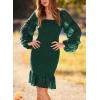 imagePRETTYGARDEN Womens 2024 Fall Smocked Bodycon Mini Dress Long Sleeve Square Neck Swiss Dot Ruffle Mermaid Elegant Dresses