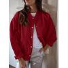 imagePRETTYGARDEN Womens 2024 Fall Varsity Bomber Jackets Casual Baseball Collar Button Down Coats Outerwear RedMedium