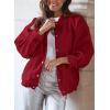 imagePRETTYGARDEN Womens 2024 Fall Varsity Bomber Jackets Casual Baseball Collar Button Down Coats Outerwear RedMedium