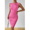 imagePRETTYGARDEN Womens 2024 Summer Mini Dress Sleeveless Bodycon Ruched Mesh 3D Flower Elegant Cocktail Party Short Dresses PinkMedium