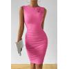 imagePRETTYGARDEN Womens 2024 Summer Mini Dress Sleeveless Bodycon Ruched Mesh 3D Flower Elegant Cocktail Party Short Dresses PinkMedium