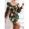 imagePRETTYGARDEN Womens Long Sleeve Off Shoulder Bodycon Dresses Drawstring Sexy Mini Floral Smocked Dress