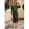 imagePRETTYGARDEN Womens Ruched Midi Dress Off Shoulder Long Sleeve Asymmetrical Draped Wrap Bodycon Cocktail Dresses