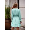 imagePRETTYGARDEN Womens Short ALine Flare Dress Knot Front Long Sleeve V Neck Tiered Ruffle Swing Mini Skater Dresses Light GreenLarge