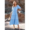 imagePRETTYGARDEN Womens Summer Maxi Dress Short Sleeve Square Neck Ruffle Tiered Flowy Casual Boho Long Dresses with Pockets