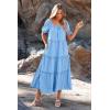 imagePRETTYGARDEN Womens Summer Maxi Dress Short Sleeve Square Neck Ruffle Tiered Flowy Casual Boho Long Dresses with Pockets