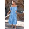 imagePRETTYGARDEN Womens Summer Maxi Dress Short Sleeve Square Neck Ruffle Tiered Flowy Casual Boho Long Dresses with Pockets