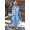 imagePRETTYGARDEN Womens Summer Maxi Dress Short Sleeve Square Neck Ruffle Tiered Flowy Casual Boho Long Dresses with Pockets
