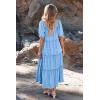 imagePRETTYGARDEN Womens Summer Maxi Dress Short Sleeve Square Neck Ruffle Tiered Flowy Casual Boho Long Dresses with Pockets
