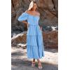 imagePRETTYGARDEN Womens Summer Maxi Dress Short Sleeve Square Neck Ruffle Tiered Flowy Casual Boho Long Dresses with Pockets