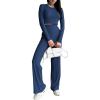 imagePRETTYGARDEN Womens 2024 Fall Casual 2 Piece Outfits Rib Knit Crop Tops And Long Pants Lounge Sets Tracksuits NavyMedium