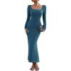 imagePRETTYGARDEN Womens 2024 Fall Maxi Bodycon Dress Long Sleeve Square Neck Long Fitted Mermaid Dresses