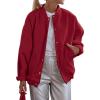 imagePRETTYGARDEN Womens 2024 Fall Varsity Bomber Jackets Casual Baseball Collar Button Down Coats Outerwear RedMedium