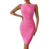 imagePRETTYGARDEN Womens 2024 Summer Mini Dress Sleeveless Bodycon Ruched Mesh 3D Flower Elegant Cocktail Party Short Dresses PinkMedium