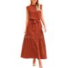 imagePRETTYGARDEN Womens Boho Maxi Dress Summer Sleeveless Belted Ruffled Swing A Line Party Dresses Brick RedMedium