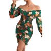imagePRETTYGARDEN Womens Long Sleeve Off Shoulder Bodycon Dresses Drawstring Sexy Mini Floral Smocked Dress