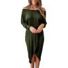imagePRETTYGARDEN Womens Ruched Midi Dress Off Shoulder Long Sleeve Asymmetrical Draped Wrap Bodycon Cocktail Dresses