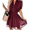 imagePRETTYGARDEN Womens Summer Dress Casual V Neck Short Sleeve Swiss Dots Elastic Waist Aline Flowy Mini Dresses