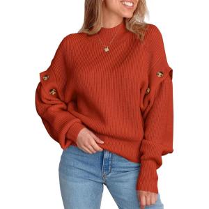 imagePRETTYGARDEN Sweater for Women 2024 Fall Trendy Detachable Sleeve Chunky Knit Pullover Sweaters Rust RedXLarge