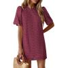 imagePRETTYGARDEN Womens 2026 Summer Casual Short Dresses Embroidered Lace Short Sleeve Boho Mini Dress Beach Vacation ClothesBurgundy