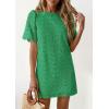 imagePRETTYGARDEN Womens 2026 Summer Casual Short Dresses Embroidered Lace Short Sleeve Boho Mini Dress Beach Vacation ClothesDark Green