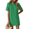 imagePRETTYGARDEN Womens 2026 Summer Casual Short Dresses Embroidered Lace Short Sleeve Boho Mini Dress Beach Vacation ClothesDark Green