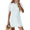 imagePRETTYGARDEN Womens 2026 Summer Casual Short Dresses Embroidered Lace Short Sleeve Boho Mini Dress Beach Vacation ClothesLight Blue