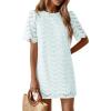 imagePRETTYGARDEN Womens 2026 Summer Casual Short Dresses Embroidered Lace Short Sleeve Boho Mini Dress Beach Vacation ClothesLight Blue