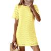 imagePRETTYGARDEN Womens 2026 Summer Casual Short Dresses Embroidered Lace Short Sleeve Boho Mini Dress Beach Vacation ClothesYellow