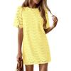 imagePRETTYGARDEN Womens 2026 Summer Casual Short Dresses Embroidered Lace Short Sleeve Boho Mini Dress Beach Vacation ClothesYellow
