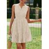 imagePRETTYGARDEN Womens Summer Dresses 2026 Sleeveless V Neck Eyelet Hollow Out Swing A Line Beach Vacation Sun DressBeige