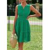 imagePRETTYGARDEN Womens Summer Dresses 2026 Sleeveless V Neck Eyelet Hollow Out Swing A Line Beach Vacation Sun DressDark Green