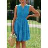 imagePRETTYGARDEN Womens Summer Dresses 2026 Sleeveless V Neck Eyelet Hollow Out Swing A Line Beach Vacation Sun DressLake Blue