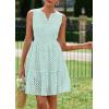 imagePRETTYGARDEN Womens Summer Dresses 2026 Sleeveless V Neck Eyelet Hollow Out Swing A Line Beach Vacation Sun DressLight Green