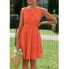 imagePRETTYGARDEN Womens Summer Dresses 2026 Sleeveless V Neck Eyelet Hollow Out Swing A Line Beach Vacation Sun DressOrange