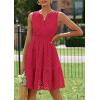 imagePRETTYGARDEN Womens Summer Dresses 2026 Sleeveless V Neck Eyelet Hollow Out Swing A Line Beach Vacation Sun DressRed