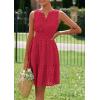 imagePRETTYGARDEN Womens Summer Dresses 2026 Sleeveless V Neck Eyelet Hollow Out Swing A Line Beach Vacation Sun DressRed