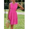 imagePRETTYGARDEN Womens Summer Dresses 2026 Sleeveless V Neck Eyelet Hollow Out Swing A Line Beach Vacation Sun DressRose Red
