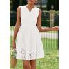 imagePRETTYGARDEN Womens Summer Dresses 2026 Sleeveless V Neck Eyelet Hollow Out Swing A Line Beach Vacation Sun DressWhite