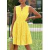 imagePRETTYGARDEN Womens Summer Dresses 2026 Sleeveless V Neck Eyelet Hollow Out Swing A Line Beach Vacation Sun DressYellow