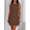 imagePRETTYGARDEN Work Dresses for Women 2026 Summer Business Formal Short Dress Sleeveless Button Down Elegant Office OutfitsBrown